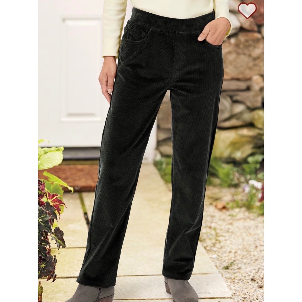 Vermont Country Store Black Cotton Corduroy Elastic Waist Pants SP